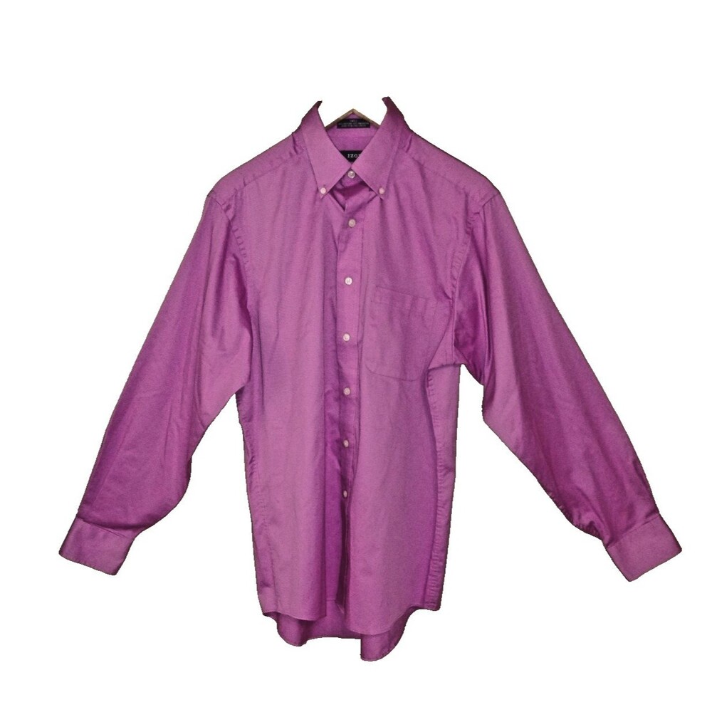 IZOD Men’s Button-Down Shirt 15.5 34/35 Purple Classic Wrinkle-Free Travel Wear